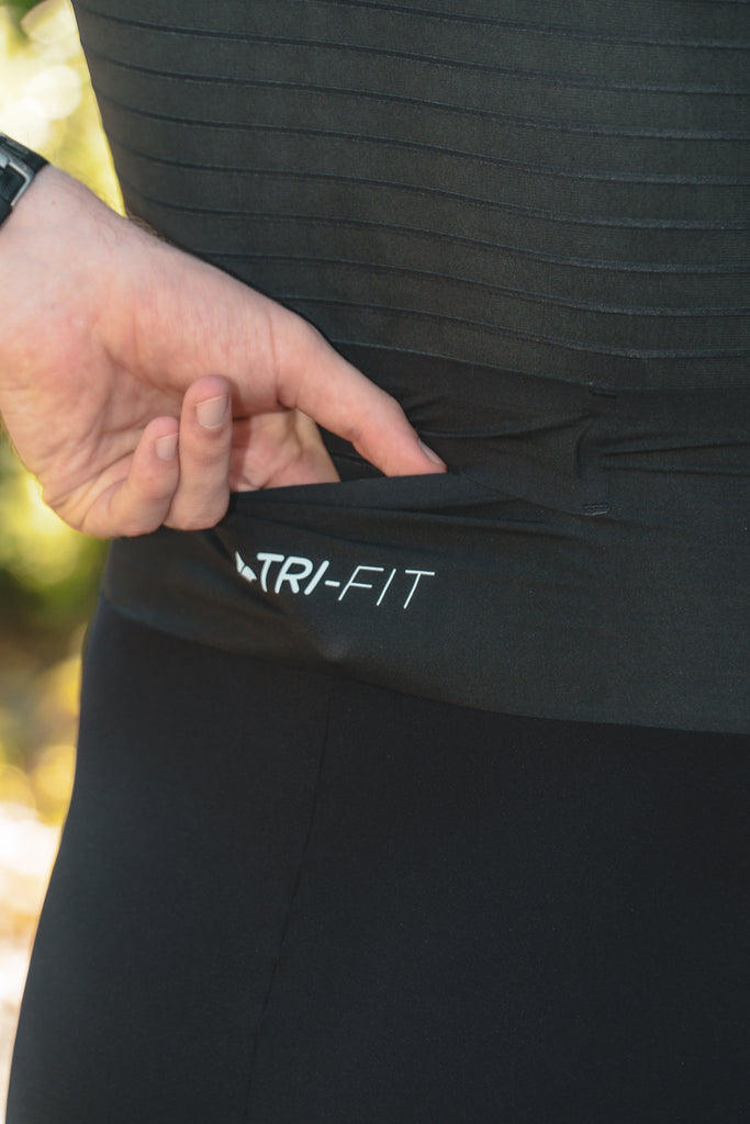 Man wearing TRI-FIT VORTEX tri-suit. 