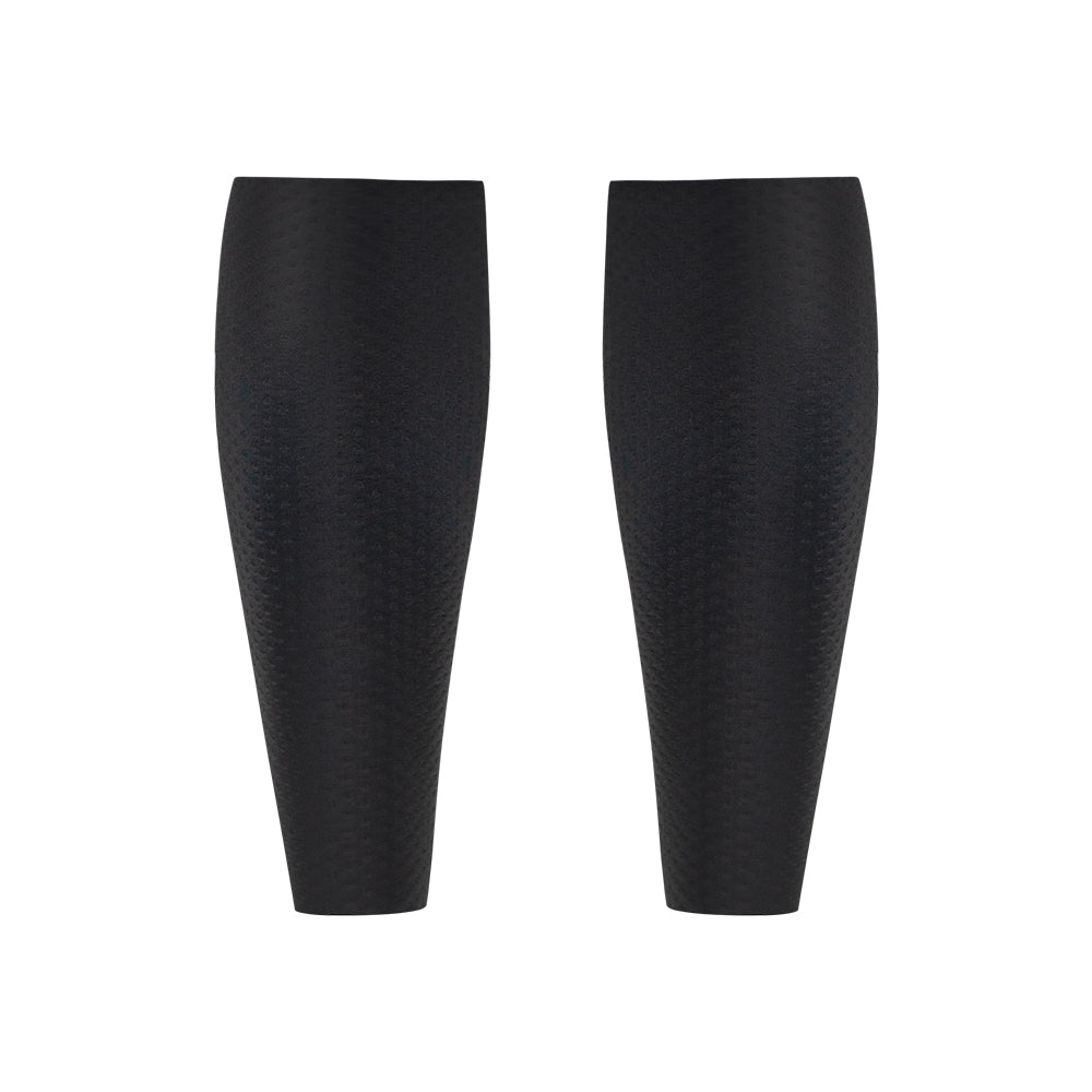 Front view of TRI-FIT CORE Calf Sleeves in black, showing the smooth, dimpled fabric and tapered fit