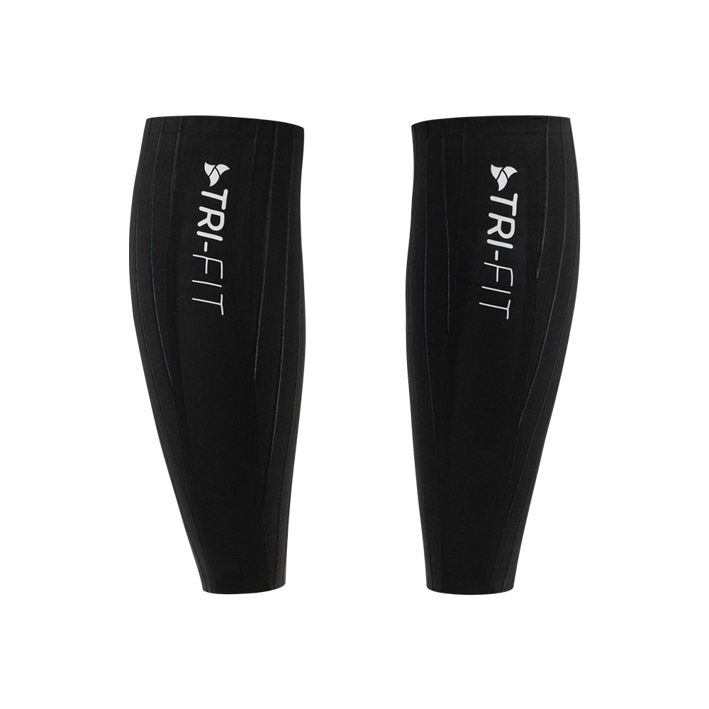 Rear view highlighting fully heat-welded seam of VORTEX Calf Sleeves BLACK EDTION for clean, frictionless finish.