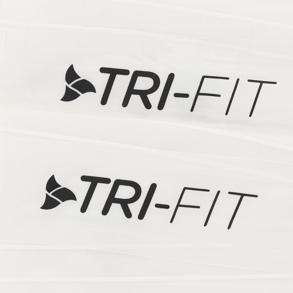 Rear logo view of VORTEX Calf Sleeves with ribbed texture designed to disrupt airflow and reduce drag.