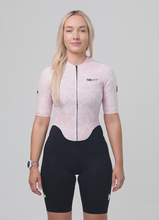 360 degree view of the TRI-FIT GEO CORAL Women's triathlon suit