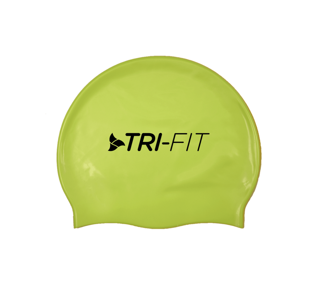 VOLT Green swim cap with TRI-FIT logo. 