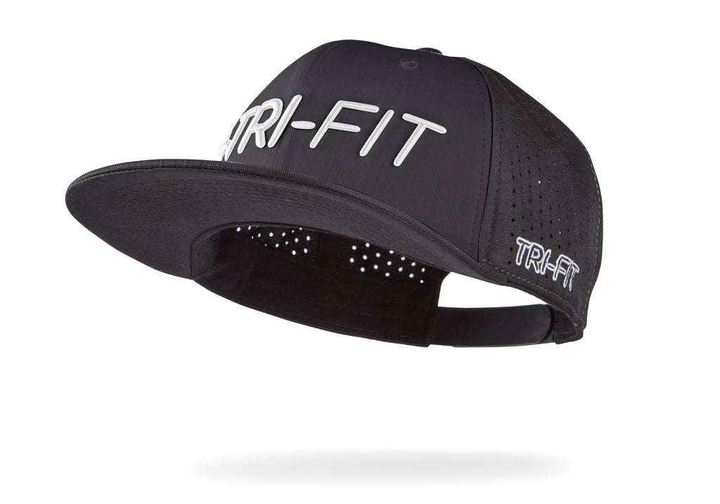 Left view of the black Tri-Fit performance snapback